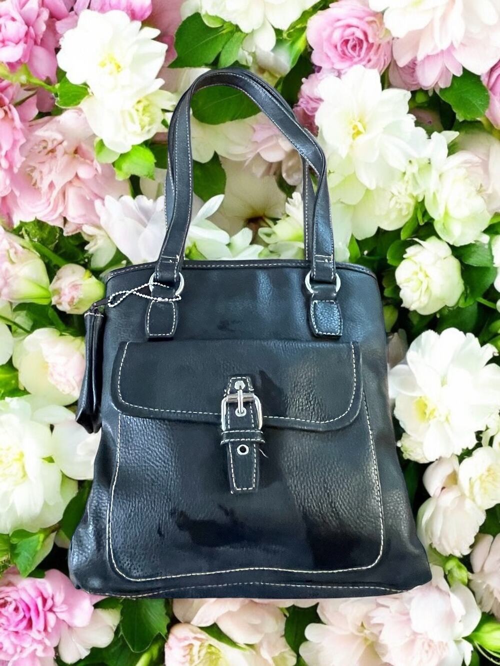 Frankie & Johnnie NEW Black Leather Purse Shoulder Bag Mirror Wallet Hand Bucket